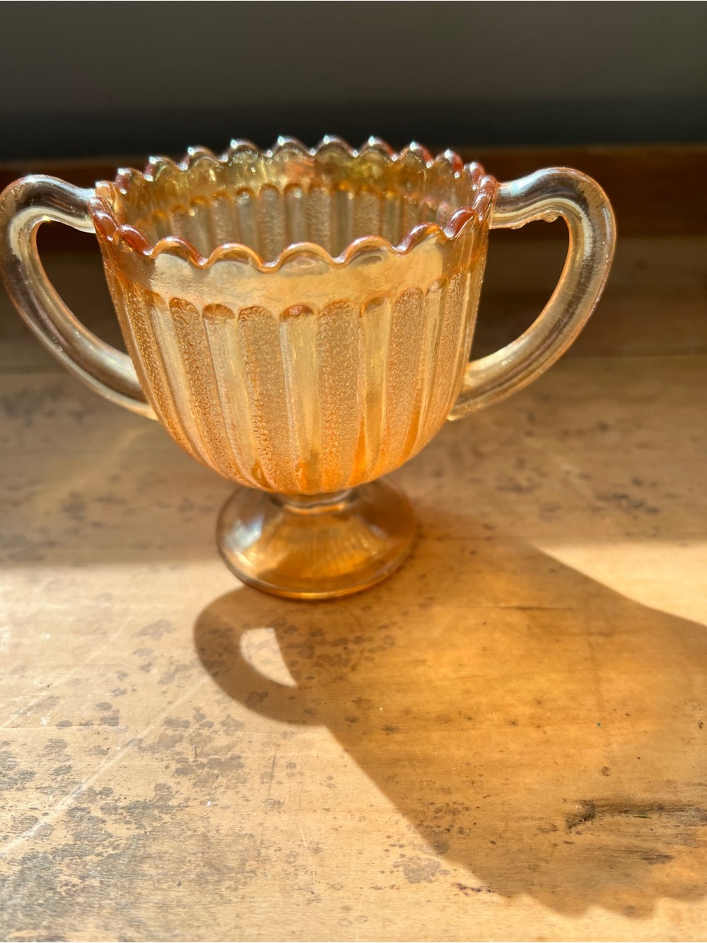 Vintage Amber Glass Two-Handled Decorative Trophy Vase - carnival?